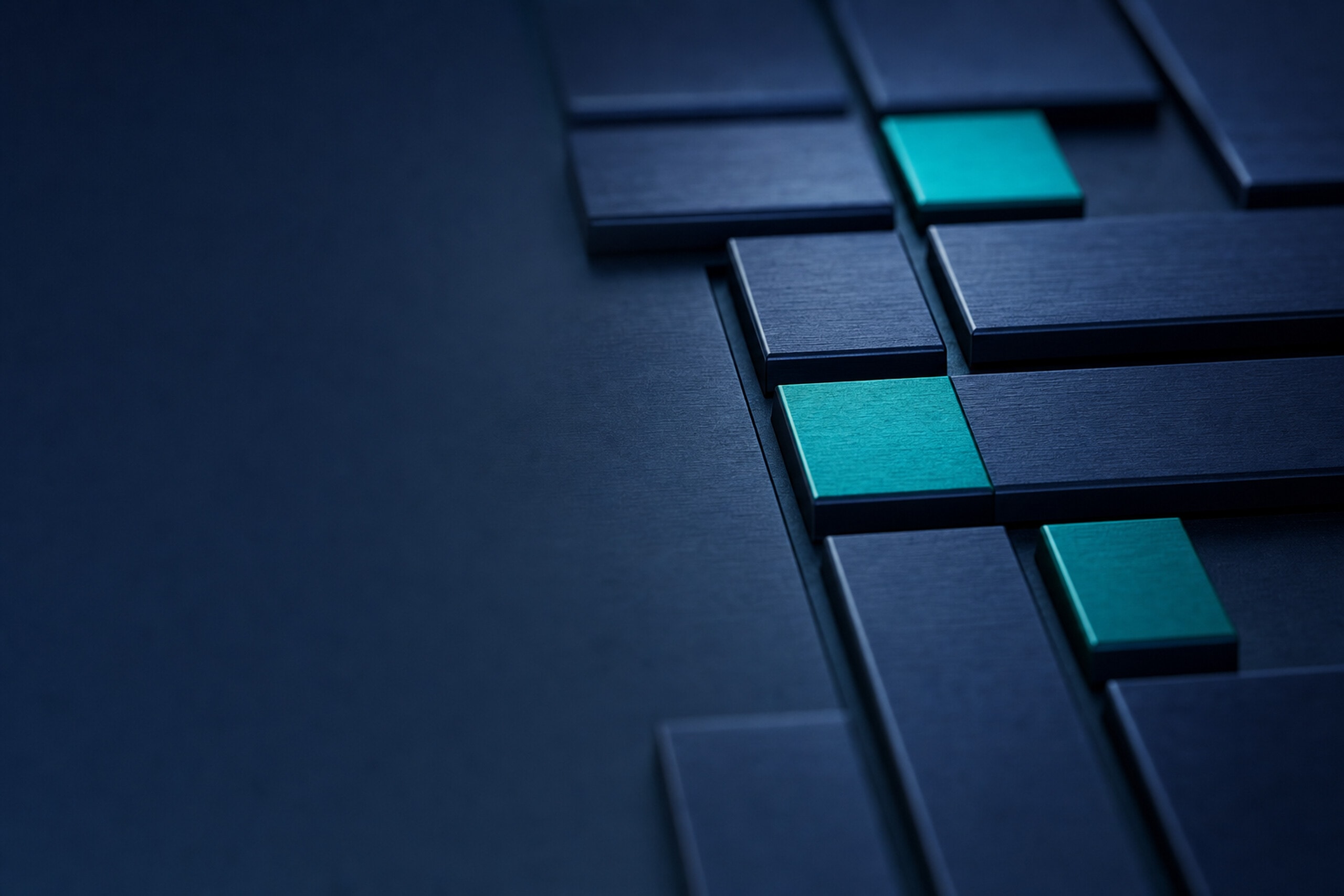 Abstract image of modular pads arranged on a navy anodised metal substrate